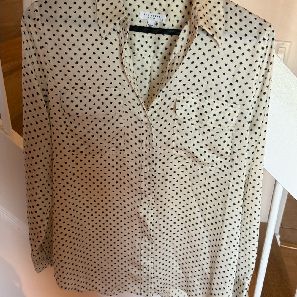 Equipment Cream and Black Casual Button Down Shirt